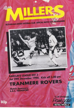 Rotherham United v Tranmere Rovers Match Programme 1990-12-29